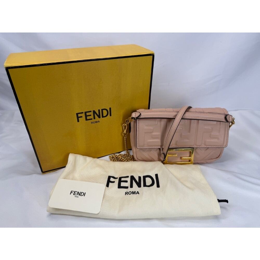 Fendi Mini Baguette Nappa FF 1974 Embossed Light Rose SPB-MS 361051